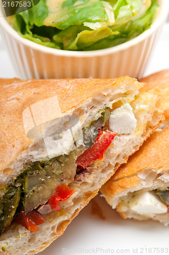 Image of ciabatta panini sandwichwith vegetable and feta