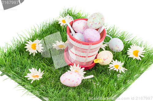 Image of Easter eggs on the green grass