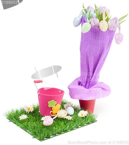 Image of Bouquet from tulips and easter eggs