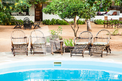 Image of Chairs on swimming pool border