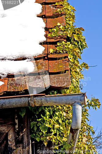 Image of Old roof with snow