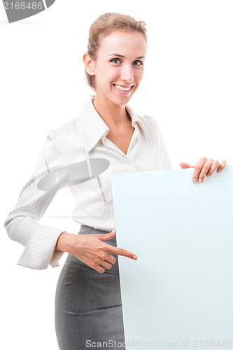 Image of business woman with empty poster