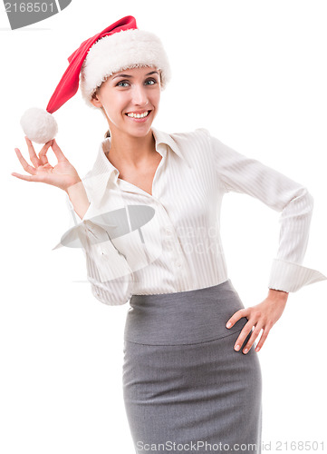 Image of Portrait of secretary in the hat of Santa Claus