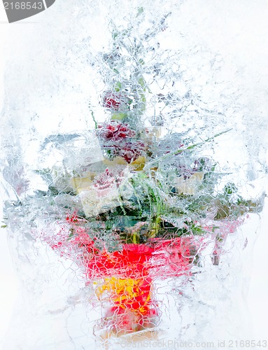 Image of Collage . delicate bouquet of flowers in the ice