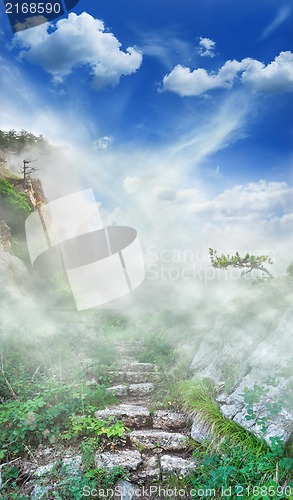 Image of Magic landscape with mountains, sky and ruins