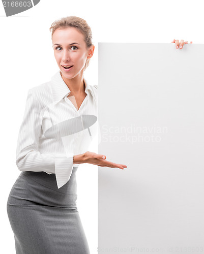 Image of business woman with empty poster