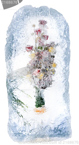 Image of delicate bouquet of flowers in the ice