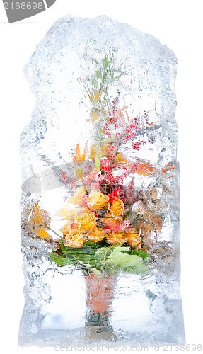 Image of delicate bouquet of flowers in the ice