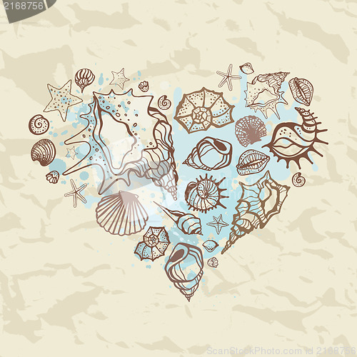 Image of Heart of the shells. Hand drawn illustration