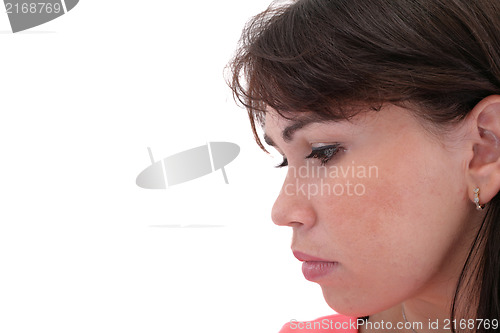 Image of Depressed, sad woman on white background 