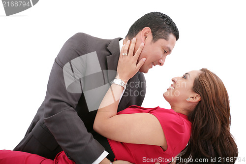 Image of Portrait of a beautiful young happy smiling couple - isolated 