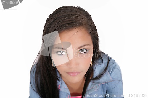 Image of Sad girl looking at the camera isolated on white