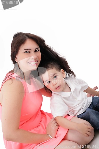 Image of Pretty young women with her son isolated