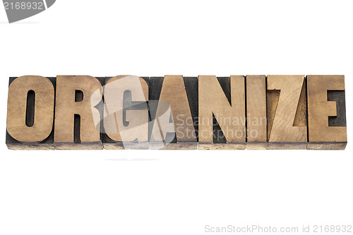 Image of organize word in wood type