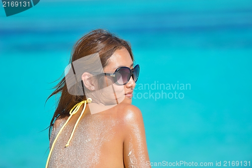 Image of beautiful  woman relax on tropical  beach