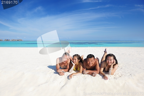 Image of group of happy young people have fun on bach