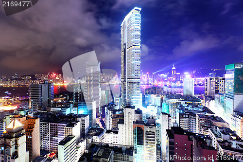 Image of Hong Kong with crowded building at night