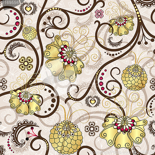 Image of Easter seamless pattern with gold flowers