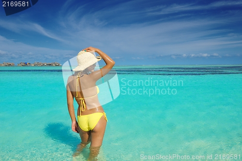 Image of beautiful  woman relax on tropical  beach