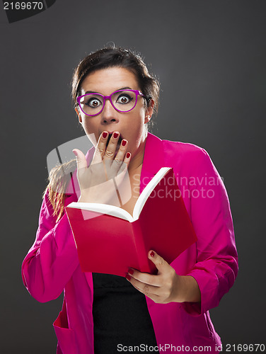 Image of Funny woman astonished with something