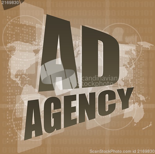 Image of word Ad agency on digital touch screen 3d