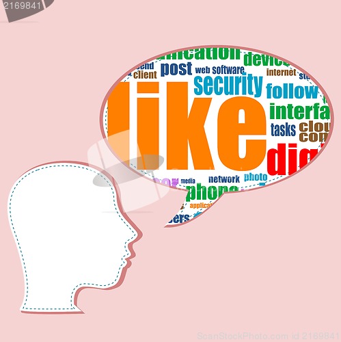 Image of social media words on man head - business concept