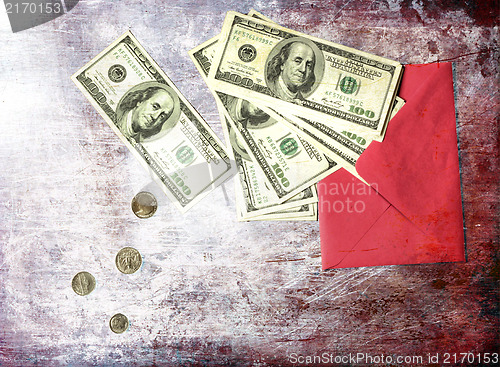 Image of Rotro Background of money with envelope, (dollars and coins) for business, Finance background. Finance concept.