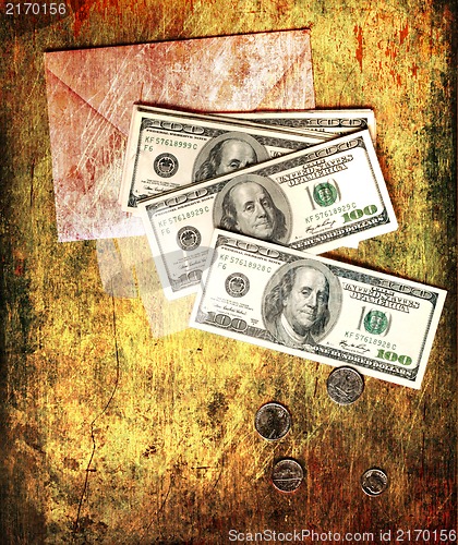 Image of Rotro Background of money with envelope, (dollars and coins) for business, Finance background. Finance concept.