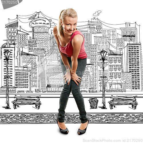 Image of Woman In Pink Looking On Camera
