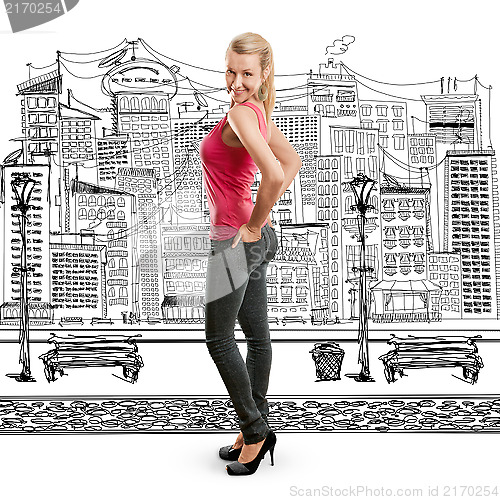 Image of Woman In Pink Looking On Camera