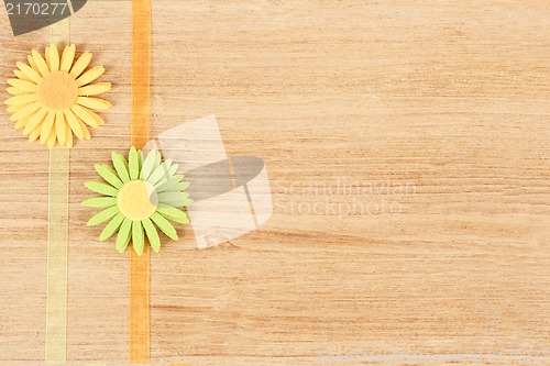 Image of wooden board for spring message with flowers