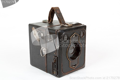 Image of very old vintage camera on white background