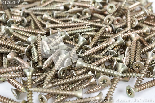 Image of Closeup pile of screw on white