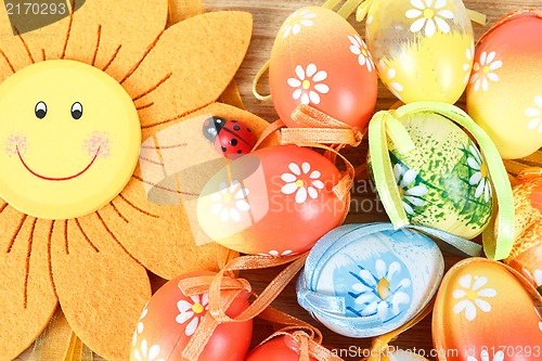 Image of Bright color easter eggs with bows