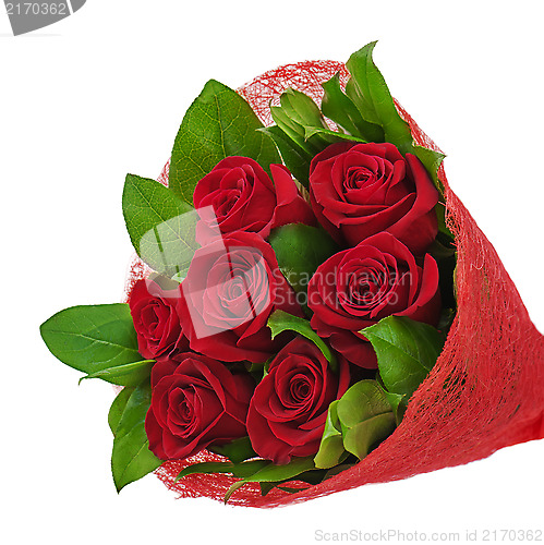 Image of colorful flower bouquet from red roses isolated on white backgro