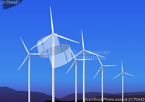 Image of wind turbines on blue sky