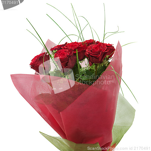 Image of Colorful flower bouquet from red roses isolated on white backgro