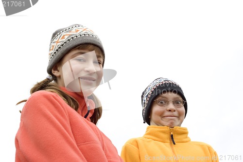 Image of Kids in Ski Hats and Fuzzy Pullovers