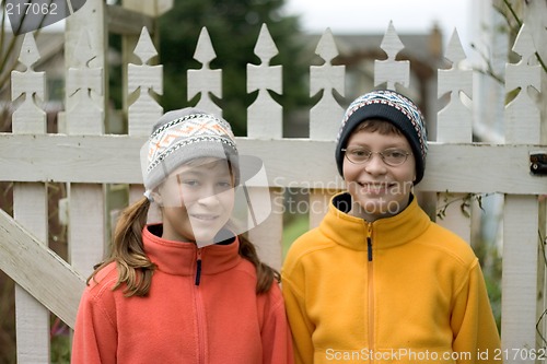 Image of Kids in Ski Hats and Fuzzy Pullovers