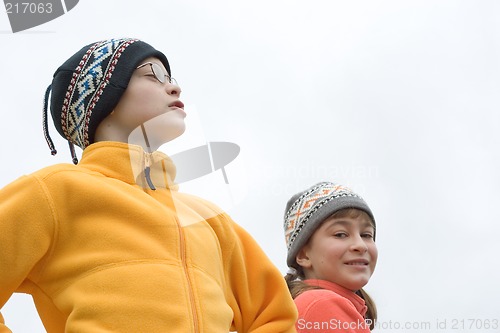 Image of Kids in Ski Hats and Fuzzy Pullovers