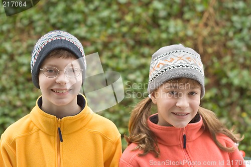 Image of Kids in Ski Hats and Fuzzy Pullovers