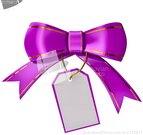 Image of lilac Christmas bow with label