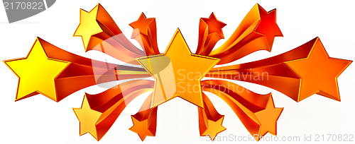 Image of set of eleven shiny gold stars in motion