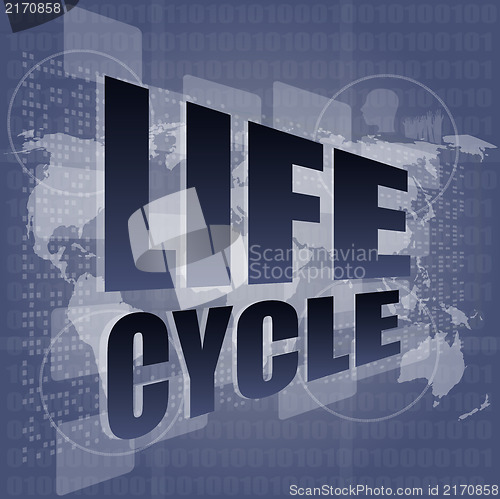 Image of life cycle words on digital touch screen