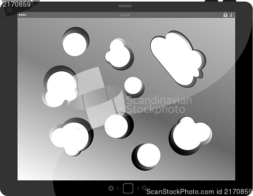Image of speech bubble on black tablet pc social, network concept