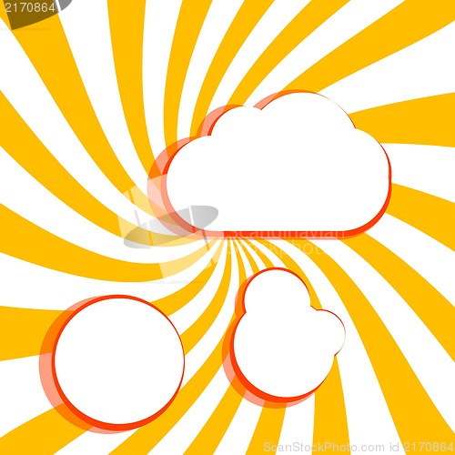 Image of abstract orange background with sun rays and clouds