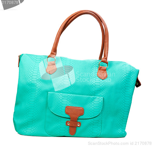 Image of luxury green leather female bag isolated on white