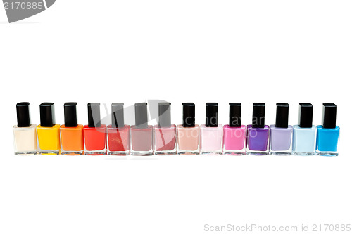 Image of Colored nail polish in a row