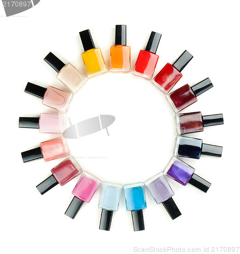 Image of Nail polish arranged in a circle