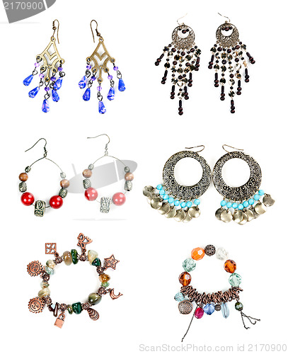 Image of woman jewelry collection on white background